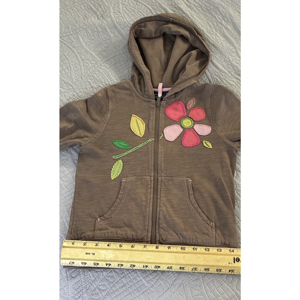 Mini Boden Brown Hoodie Jacket with Pink Flower and Green Leaf Appliqué - Picture 8 of 10
